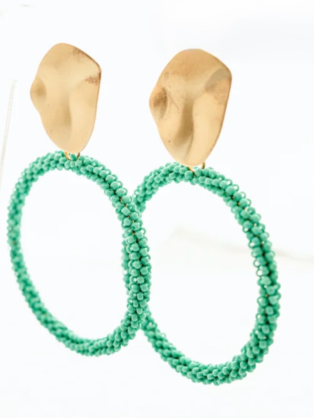 Chic Soul Gold Teardrop with Turquoise Beaded Hoop Earrings